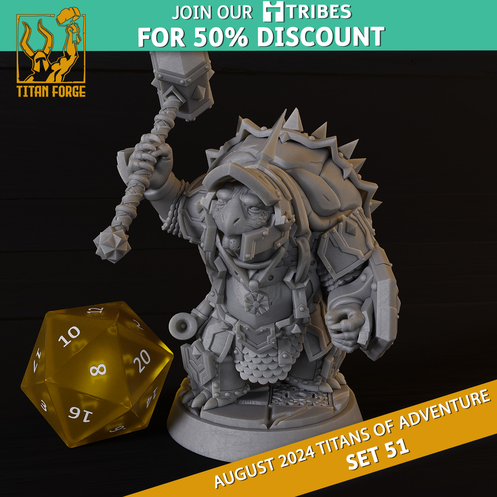 Tortle Male Paladin RPG Hero Character D&D 5e - Titans of Adventure Set 51